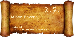Kuncz Ferenc névjegykártya